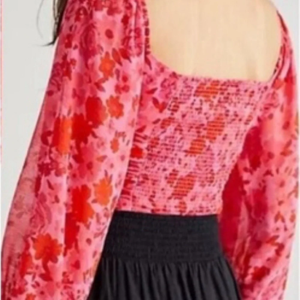 FREE PEOPLE  Oh Lala Ruched Rose Top Pink & Red. SIZE: Small